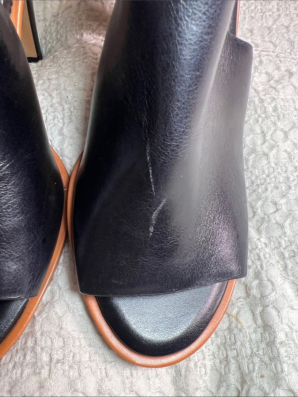Black Leather Peep-Toe Slingback Heels size 10M - Picture 7 of 11